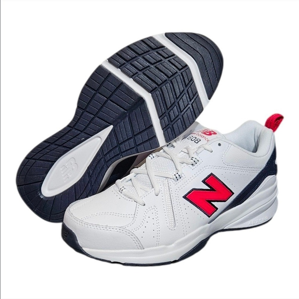 New Balance Men's White Navy Sneakers with Red Logo size 11 4E